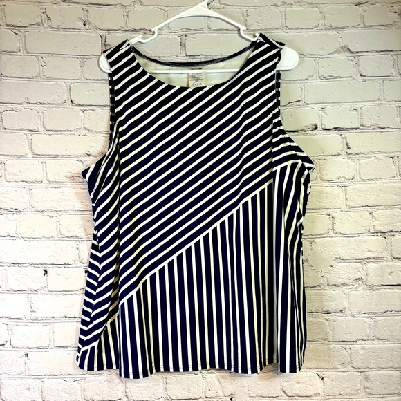 Lands’ End Navy and White Striped Swim Tankini Top - Picture 1 of 8